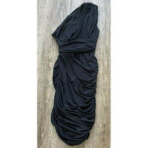 Halston Heritage Womens Shirred One Shoulder Dress Black Sz XXS $395
